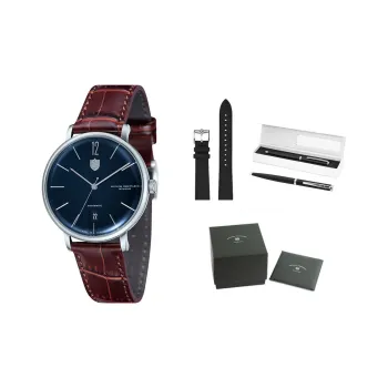DUFA Mechanical Movement Men's Watches Watch Blue Dial Stainless Steel Watch Case Genuine Leather Strap