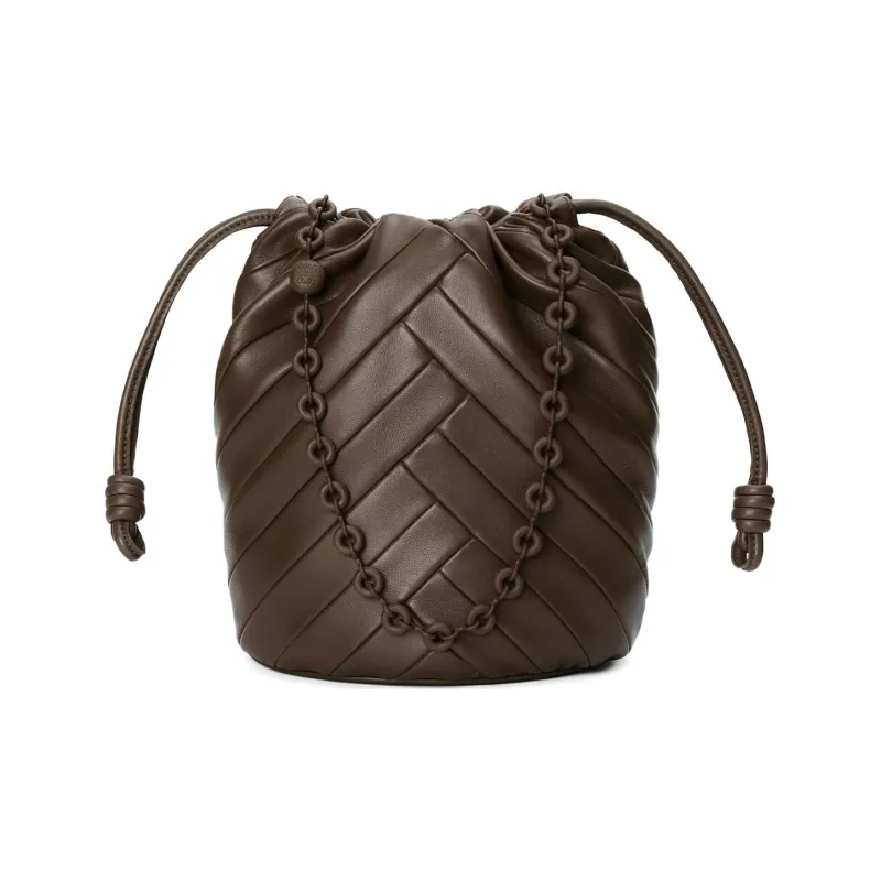 LOEWE Soft Nappa Sheep Leather Bucket Bag Handbag Shoulder Bag Medium Size Women's Chocolate-0