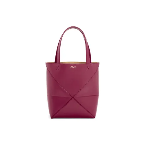 LOEWE Shiny Cow Leather Tote Bag Shopping Bag Handbag Mini Women's Crimson