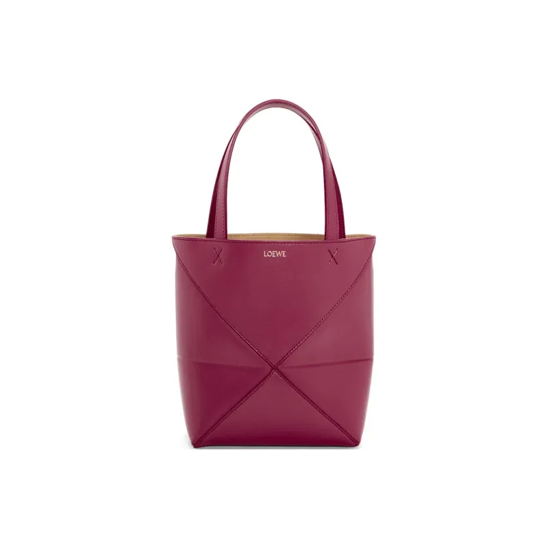 LOEWE Shiny Cow Leather Tote Bag Shopping Bag Handbag Mini Women's Crimson-0