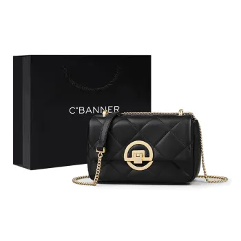 C°BANNER Cow Leather With Synthetic Leather Small Square Bag, Crossbody Bag, Shoulder Bag Women's Black