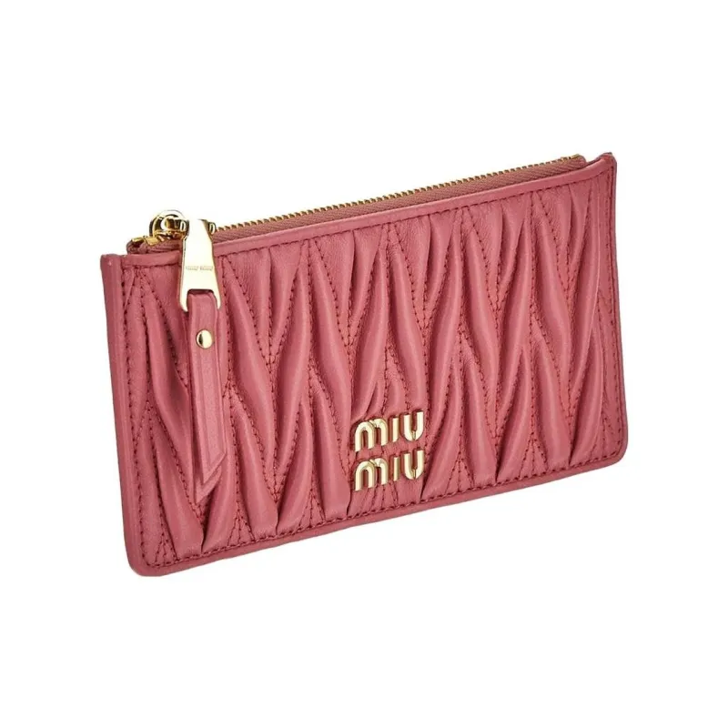 MIU MIU Matelassé Nappa Leather Card Holder, Wallet Women's Pink-1