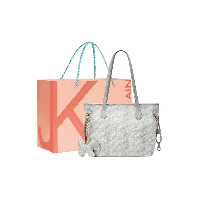 JANE KLAIN Synthetic Leather Tote Bag Shoulder Bag Large Size Women's Gray/Blue/White-0