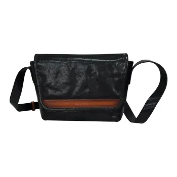 MR'GUFA Vegetable Tanned Cow Leather Shoulder Bag Crossbody Bag Men's Black & Brown/Classic Black