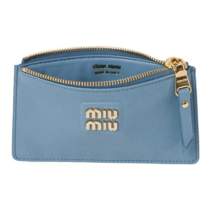 MIU MIU Leather Envelope Bag Wallet Women's Blue-1