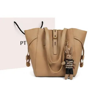 PT'SON Cow Leather Patchwork Synthetic Leather One Shoulder Bag Large Size Women's Quince Brown/Khaki