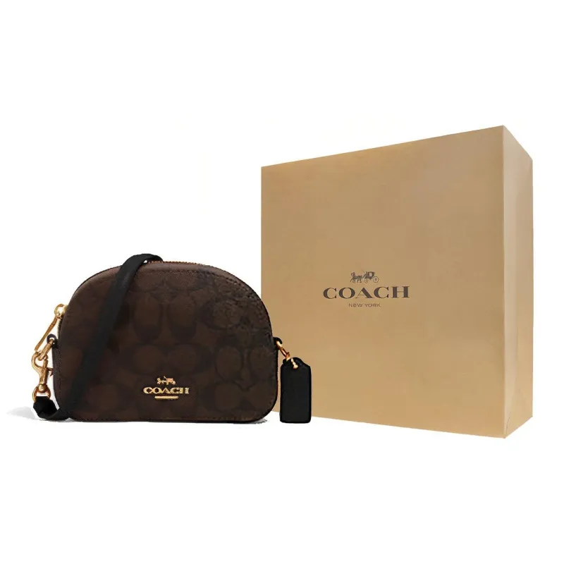 COACH Serena Canvas With Leather Shoulder Bag, Crossbody Bag, Handbag Women's Dark Brown Monogram-5