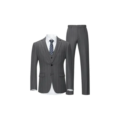 HLA Business Suits Men Deep Gray Striped A9 Suit + Vest + Trousers