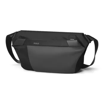 POLO Fabric Synthetic Leather Sling Bag Large Size Unisex Black & Green/Black & Gray