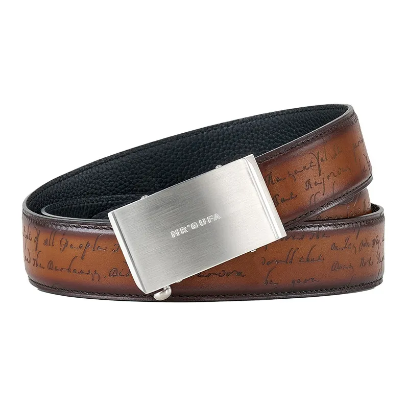 MR'GUFA Stainless Steel Automatic Buckle Genuine Leather Leather Belts Men's 3.5cm-4