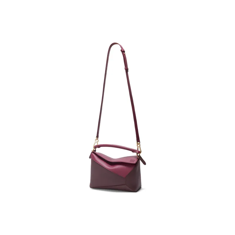 LOEWE Puzzle Cow Leather Handbag Small Size Women's Deep Red & Burgundy Red-2