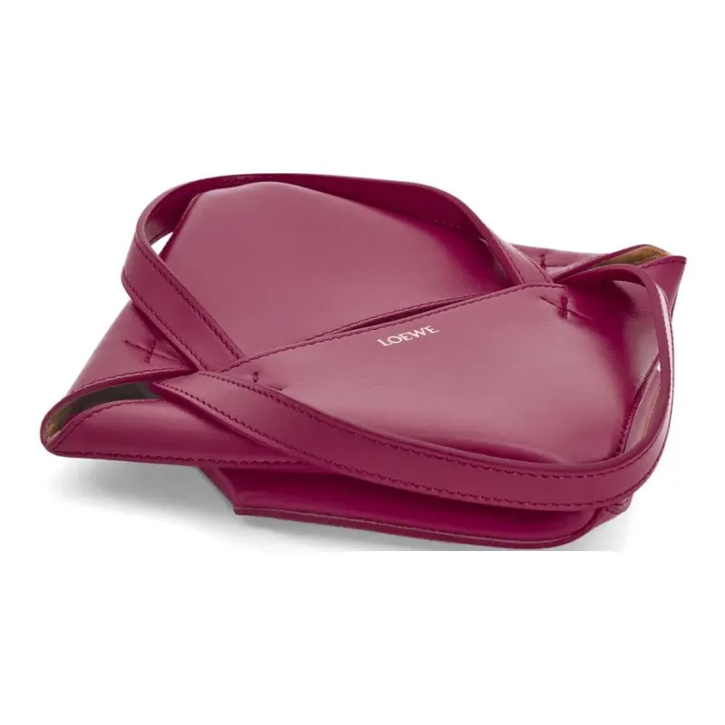 LOEWE Shiny Cow Leather Tote Bag Shopping Bag Handbag Mini Women's Crimson-5