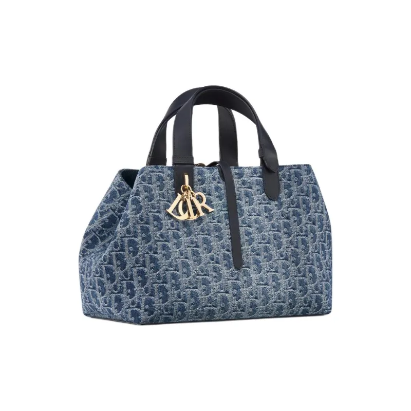 DIOR Oblique Jacquard Fabric One Shoulder Handbags Medium Size Women's Blue-3