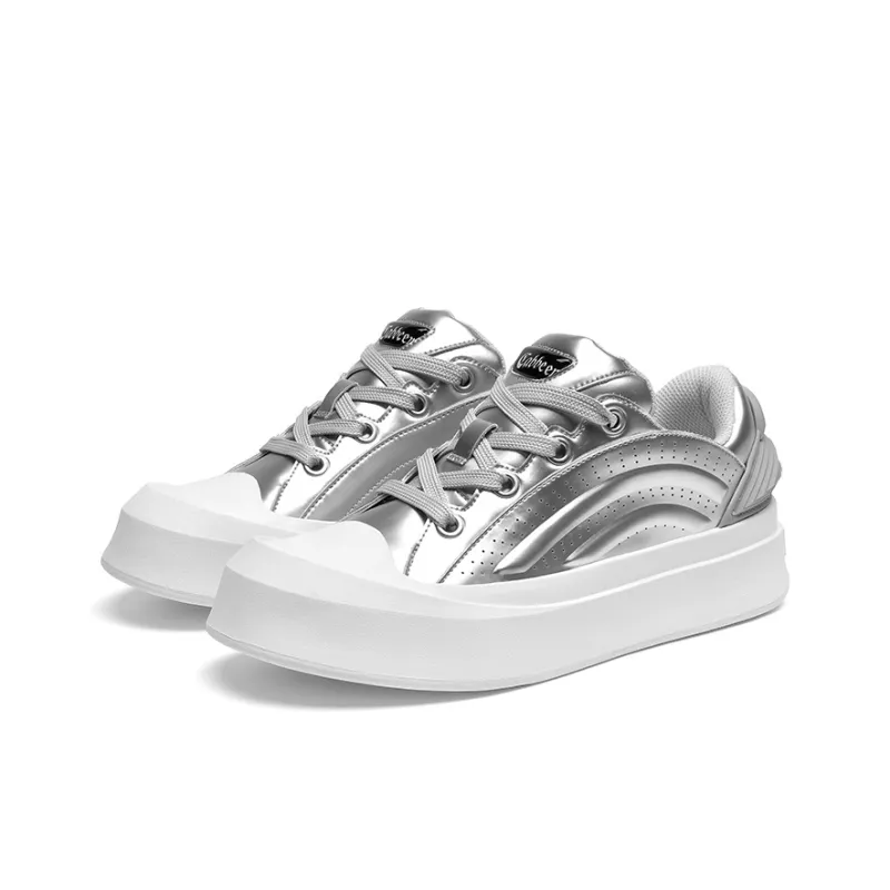 Cabbeen Preppy Round Head Wear-Resistant Height Increasing Low-Top Skateboard Shoes 5cm Men's Silver-2