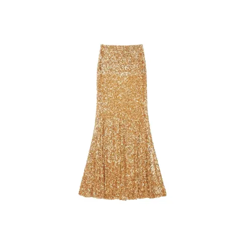 Self-portrait Casual Long Skirts Women's Gold