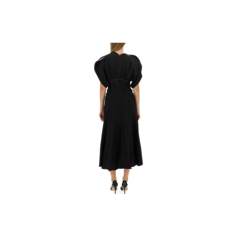 Victoria Beckham Draped Sleeved Fitted Waist Midi Dress-1