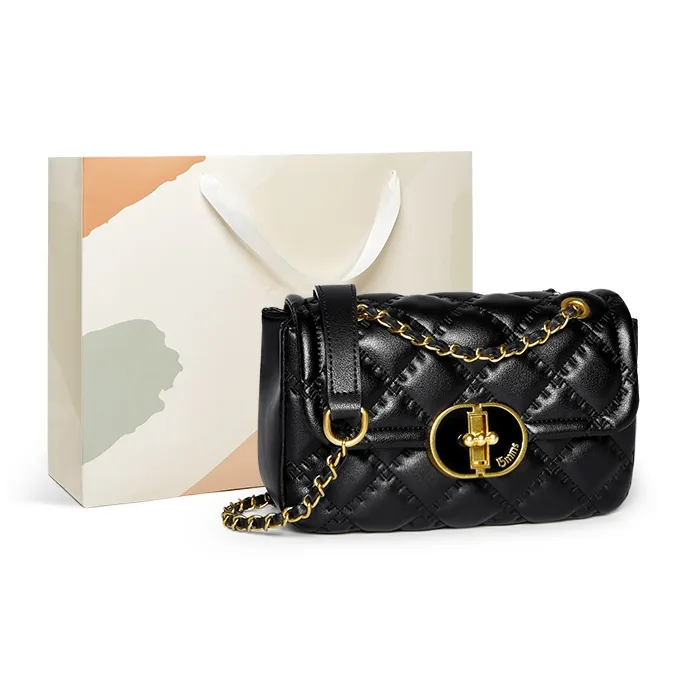 15 MINS Cow Leather Chain Bag Shoulder Bag Crossbody Bag Small Size Women's Ecru/Black-5