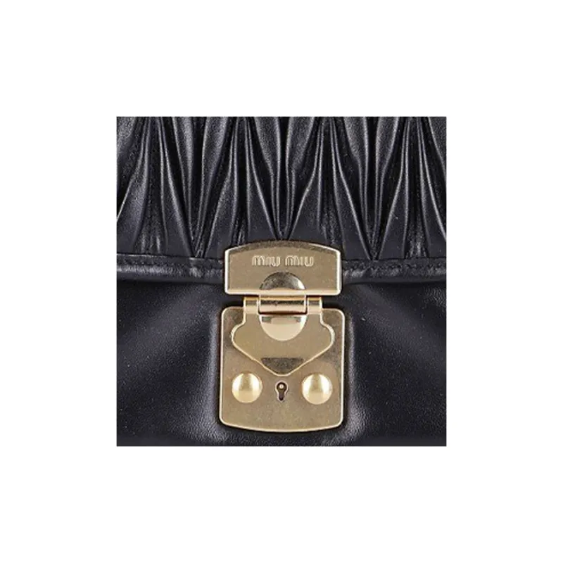 MIU MIU Panna Leather Shoulder Bag Crossbody Bag Women's Black-3