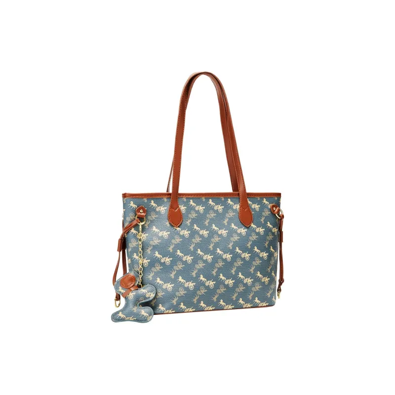 JANE KLAIN Synthetic Leather Tote Bag Shoulder Bag Large Size Women's Gray/Blue/White-14