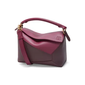 LOEWE Puzzle Cow Leather Handbag Small Size Women's Deep Red & Burgundy Red