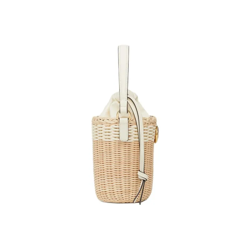 Valentino Vlogo Wicker Bucket Bag, Handbag, Shoulder Bag, Crossbody Bag Women's Natural & Ivory White-3