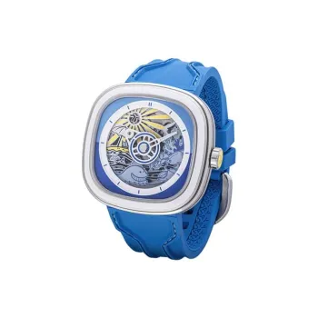 SEVENFRIDAY T Series Automatic Mechanical Movement Unisex Watch Blue Dial Stainless Steel Case Silicone Strap