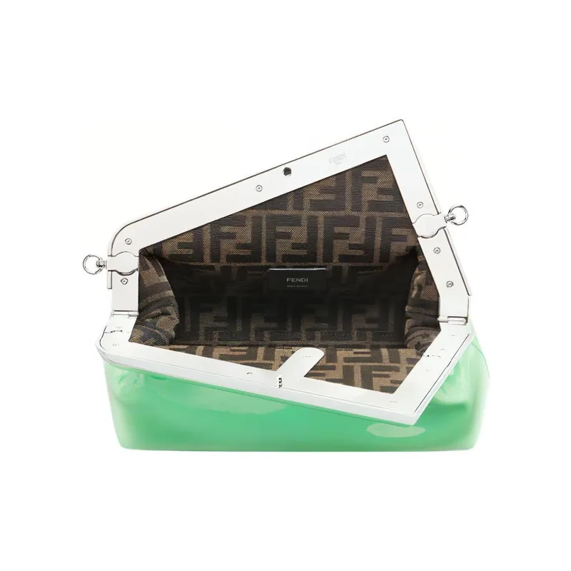 FENDI Patent Leather Calfskin One Shoulder Crossbody Clutches Women's Green-3