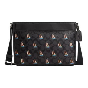 COACH Coated Canvas Shoulder Bag Crossbody Bag Large Size Men's Charcoal Multicolor