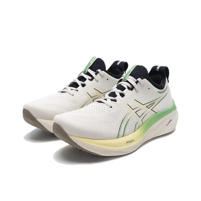Asics GEL NIMBUS 26 Anti Slip And Wear Resistant Breathable Cushioning Low Top Casual Running Shoes Men's White Green-2
