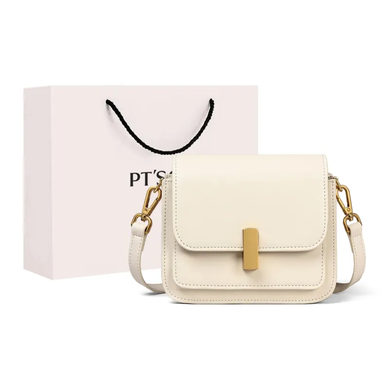 PT'SON Cow Leather With Synthetic Leather Small Square Bag Shoulder Bag, Crossbody Bag Trumpets Women's Coffee/Ecru-5