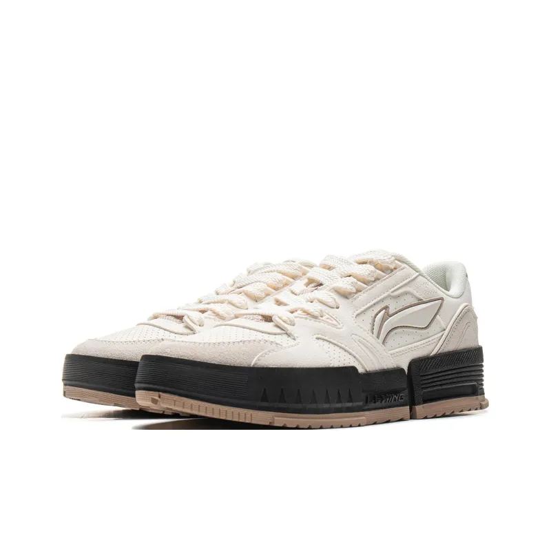 LiNing Li Cheng Cushioning Wear Resistant Low Top Skateboard Shoes Women's Mist White-2