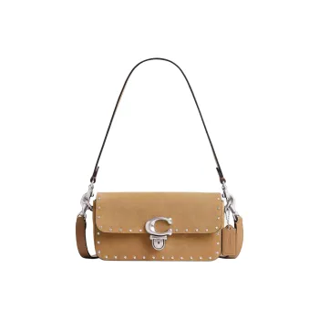 COACH Suede With Glove Tanned Leather Baguette Shoulder Bag Mini Women's Earthy Yellow