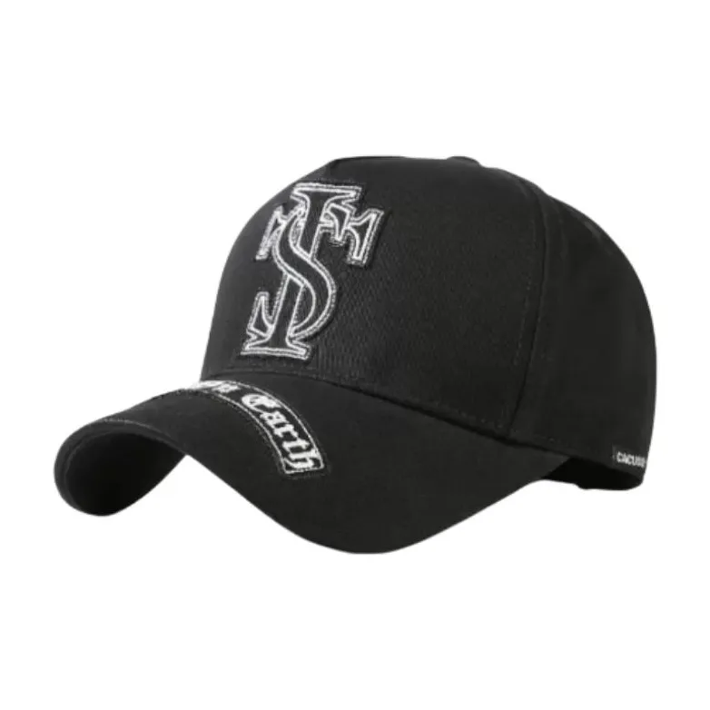 CACUSS Junior Cotton Baseball Caps Unisex Black Gold Text/Black Black Text/Black Silver Text-4