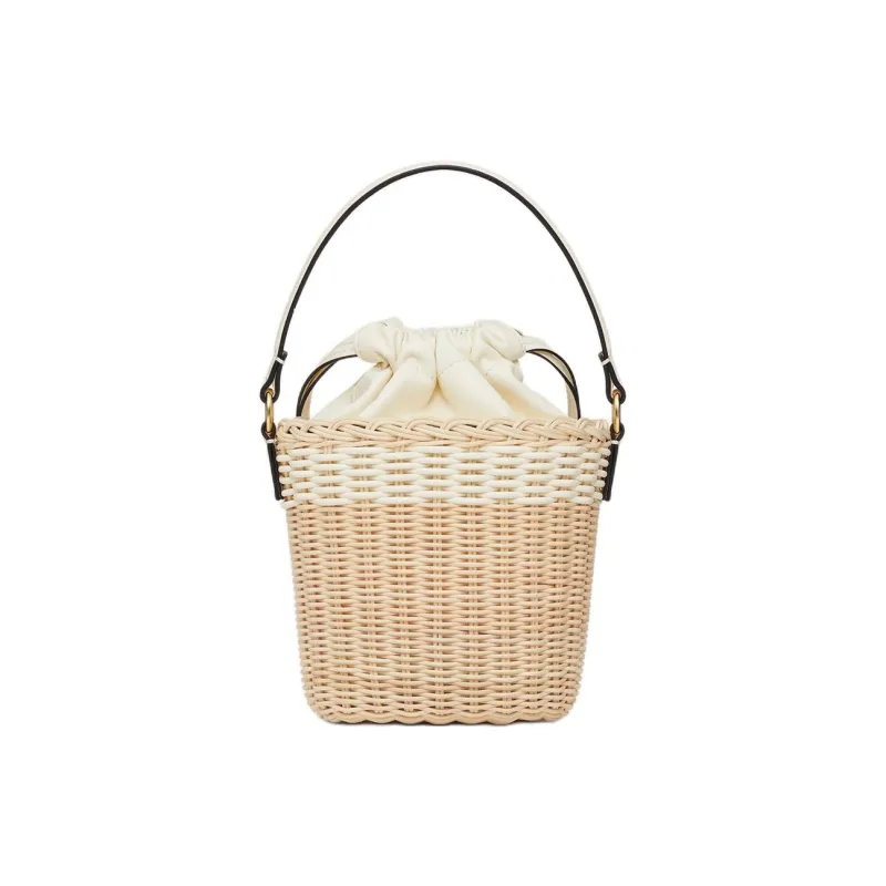 Valentino Vlogo Wicker Bucket Bag, Handbag, Shoulder Bag, Crossbody Bag Women's Natural & Ivory White-2