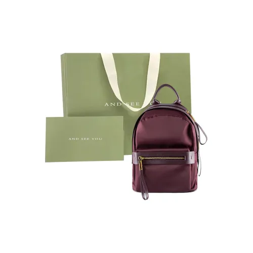 ANDSEEYOU Oxford Backpack Medium Size Women's Burgundy/Black