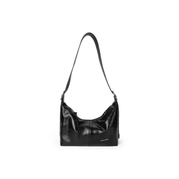 Abbott VINTAGE Cow Leather Shoulder Bag, Crossbody Bag Medium Size Women's Classic Black/Mother Of Pearl White