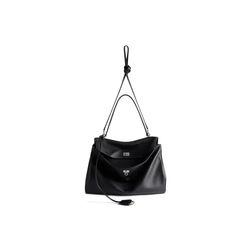 Balenciaga Calfskin One Shoulder Handbag Tubas Women's Black-1