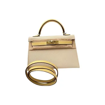 HERMES Mini Kelly Epsom Leather Shoulder Bag Crossbody Bag Handbag Mini Women's Milkshake White & Chick Yellow