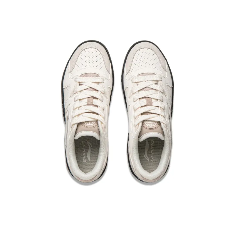 LiNing Li Cheng Cushioning Wear Resistant Low Top Skateboard Shoes Women's Mist White-3