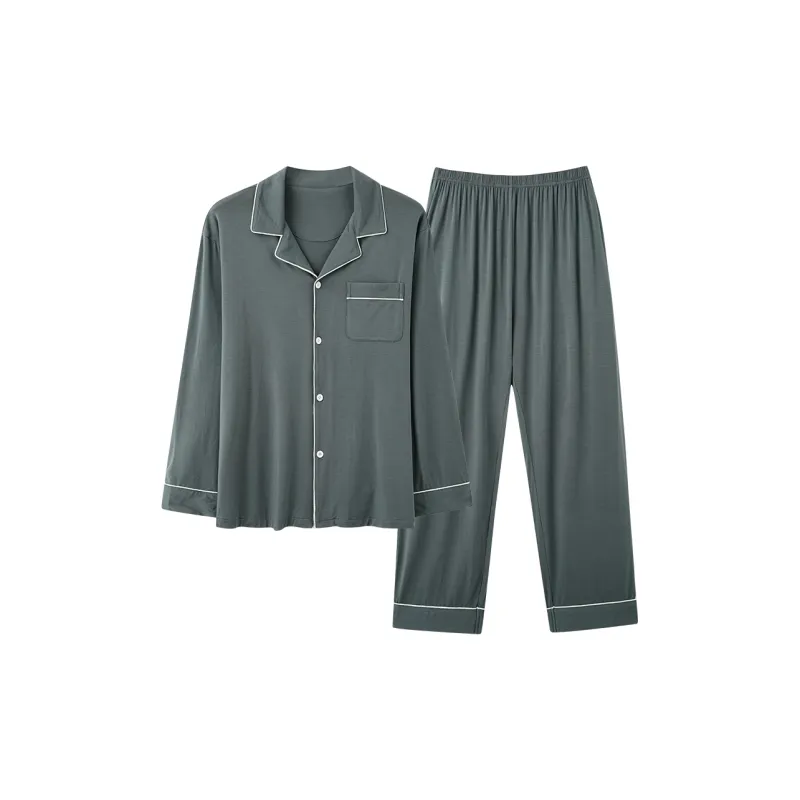 CAIHENGTONG Pajama Set Men's Gray Green-0
