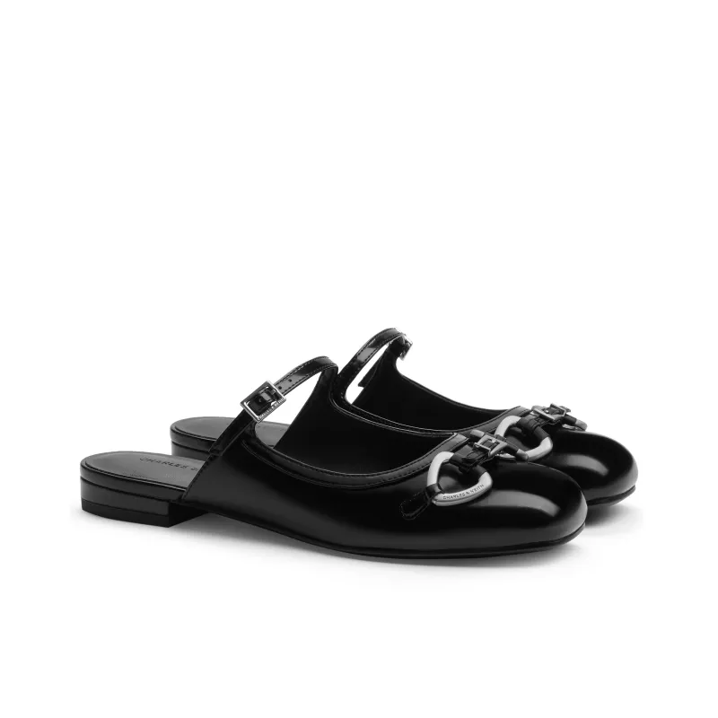 CHARLES&KEITH Composite Sole Closed Toe Slippers 2.2cm Women's Light Grey/Black Box-5
