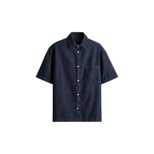 H&M Shirts Men Dark Denim Blue