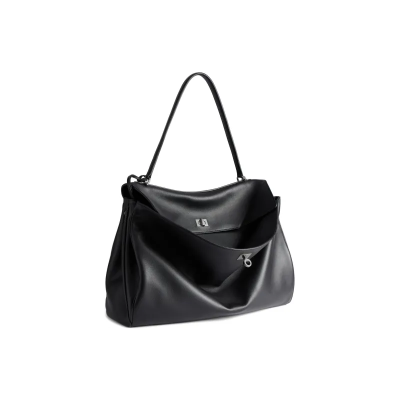 Balenciaga Calfskin One Shoulder Handbag Tubas Women's Black-2