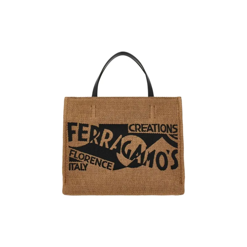 FERRAGAMO Calfskin Tote Bag Shopping Bag Handbag Small Size Women's Honey & Black-0