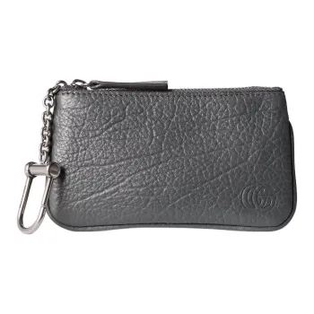 GUCCI Grain Leather Key Pouch Men's Gray
