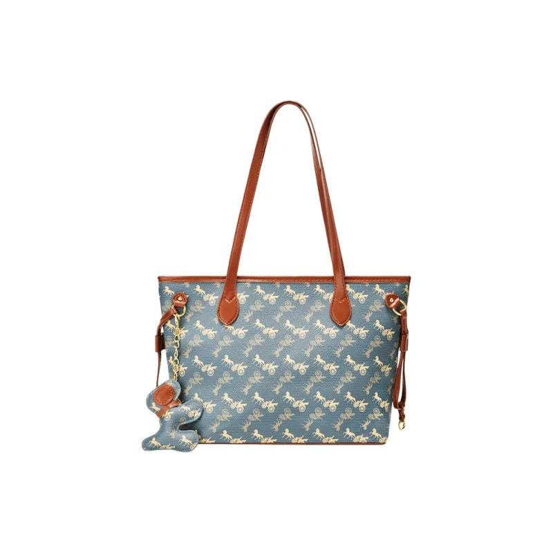 JANE KLAIN Synthetic Leather Tote Bag Shoulder Bag Large Size Women's Gray/Blue/White-12