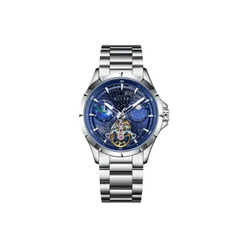 Respect The Time Automatic Mechanical Movement Metal Strap Watch Men's Watches Blue Dial