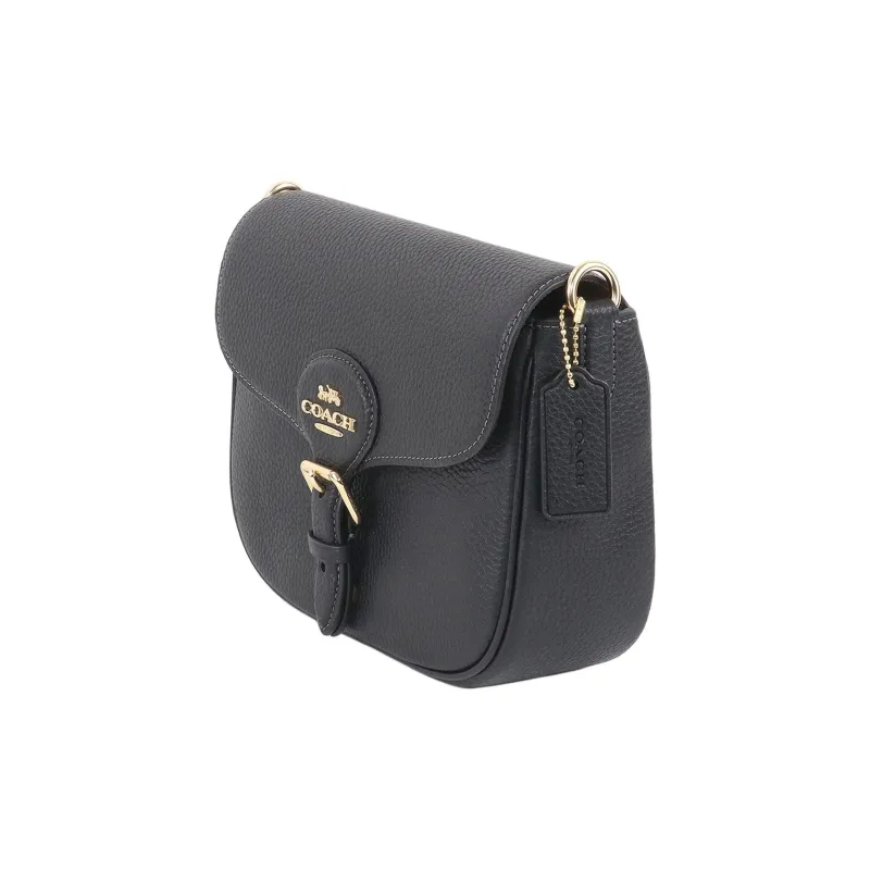 COACH Amelia Soft Pebbled Leather Saddle Bag, Shoulder Bag, Crossbody Bag Medium Size Women's Black-1