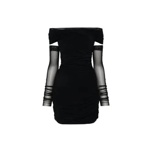 PHILOSOPHY DI LORENZO SERAFINI Bardot Neck Draped Mesh Mini Dress