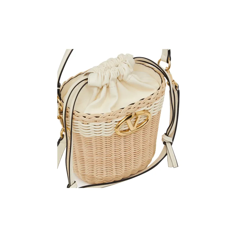 Valentino Vlogo Wicker Bucket Bag, Handbag, Shoulder Bag, Crossbody Bag Women's Natural & Ivory White-4
